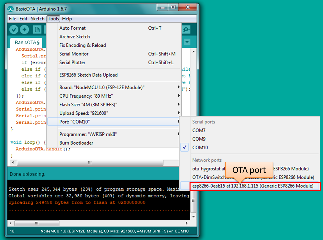 Selection of OTA port